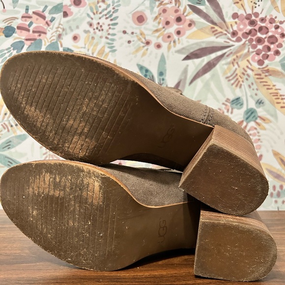 UGG Women's Faye Brown Suede Leather Ankle Booties Chunky Heel Size 8 - Picture 7 of 8